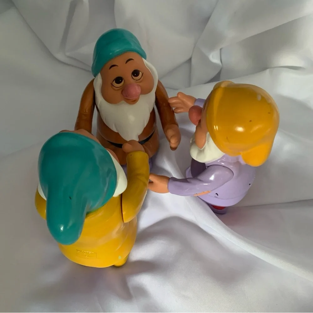 Set of 3 Colorful Dwarf Figurines From Snow White Sneezy Sleepy Happy